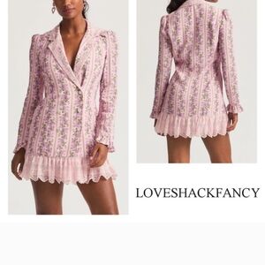 LoveShackFancy Pink and Lavender Floral Blazer Dress